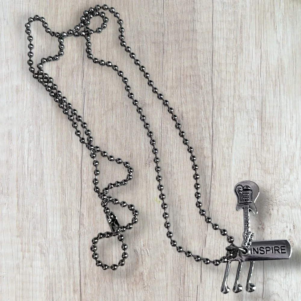 Hand Crafted Necklace INSPIRE Dog Tag Charms Guitar Musical Note Tibetan Pendant